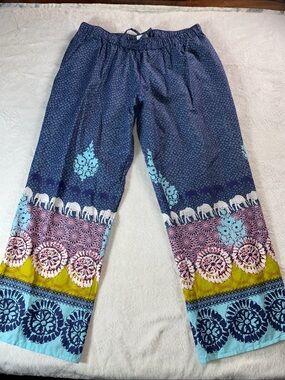 Punjammies By Sudara Womens Wide Leg Pajama Pants XXL Blue Boho Hippie Lounge